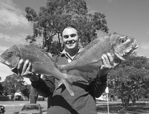 Aaron Penfold with a pair of nice snapper caught on a 5” Snapback and 1/8oz Nitro Jighead combination.